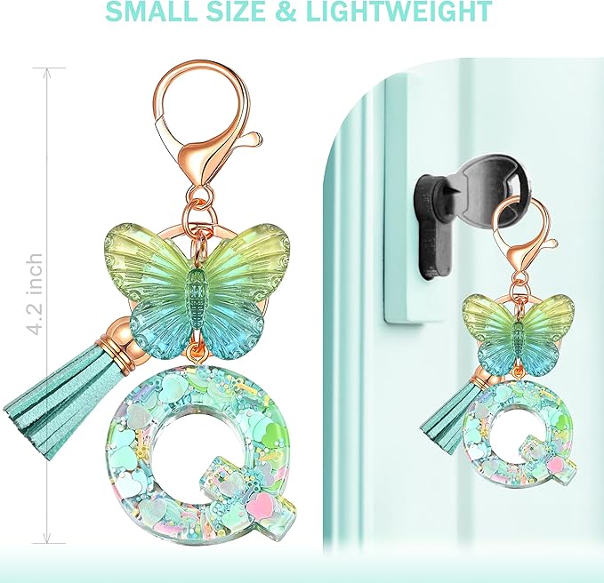JINGUAZI Initial letter Keychains for Women Tassel Butterfly Pink Purple Cute Car Keychain for Wallet Backpack bag charm