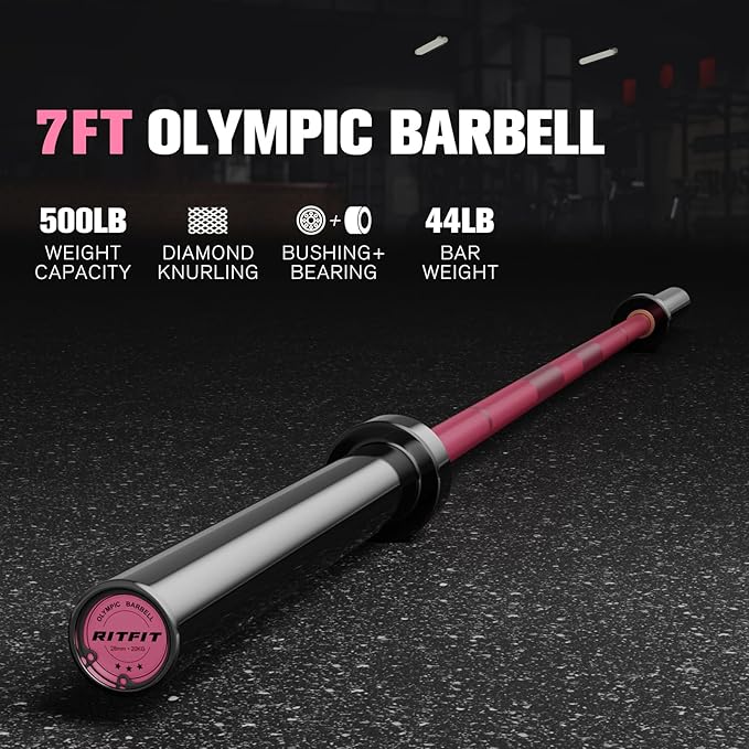 RITFIT 7FT Olympic Barbell for Strength and Weightlifting Training - 2 Inch Olympic Bar for Squat, Deadlift, Bench Press, Curl, Overhead Press - 500lbs/1000lbs/1500lbs Capacity