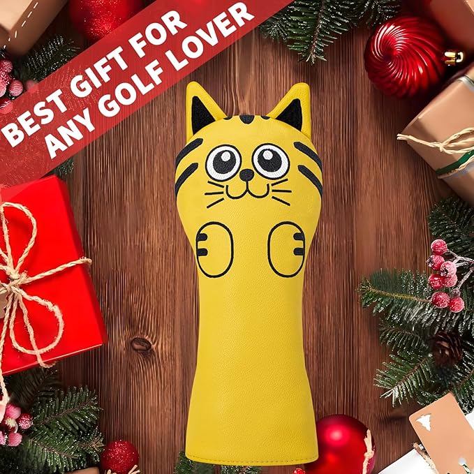 Golf Kitty Head Cover Golf Club White Leather Headcovers 1pc/4pcs Set Fits Driver Fairway Wood Hybrid Utility Putter Iron Wedge Headcover.