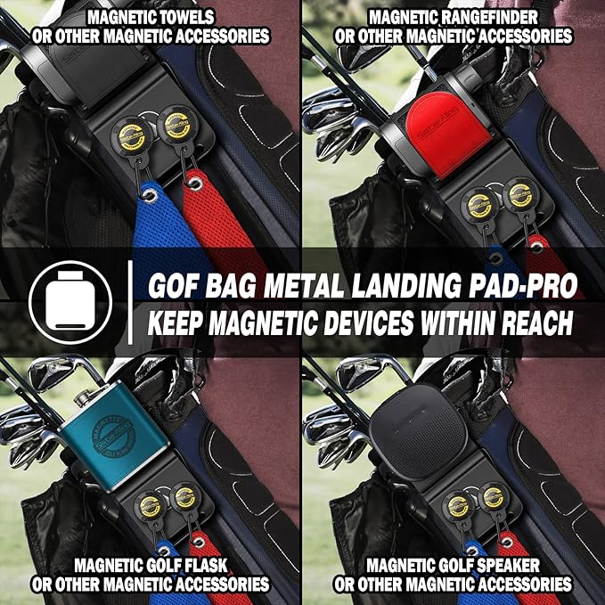Golf Bag Metal Landing Pads for Magnetic Golf Towel,Golf Rangefinder,Golf Flask,Golf Speaker- Quick Access to Magnetic Golf Equipment and Accessories-Golf Gift -US Patent
