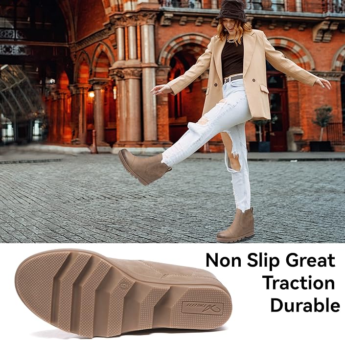 Athlefit Women's Wedge Ankle Boots Comfortable Slip On Wedge Booties