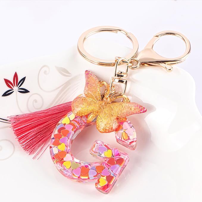 Suweibuke Colourful Cute Initial Letter Keychains for Women Girls with Tassel Butterfly, Charm for Purse Handbags Backpacks