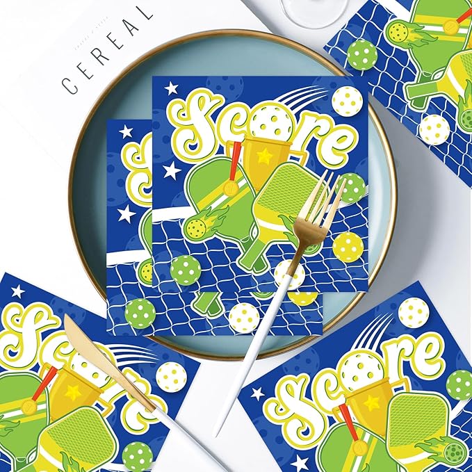 Pickleball Party Napkins Decorations, Disposable Paper Pickleball Napkins Supplies Pack of 50, Sports Baby Shower Birthday Party Decor Size 6.5 Inch