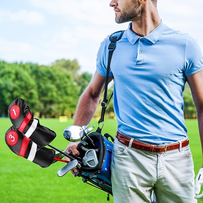 Golf Head Covers 3pcs Set, Driver Fairway Wood Headcovers, Vintage PU Headcovers for Golf Club