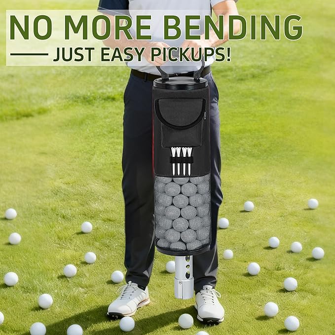 AKOZLIN Golf Ball Shag Bag with Detachable Aluminum Alloy Tube Golf Ball Retriever Large Capacity Shags Bag for Golf Ball Shagger Hold Up to 90 Balls