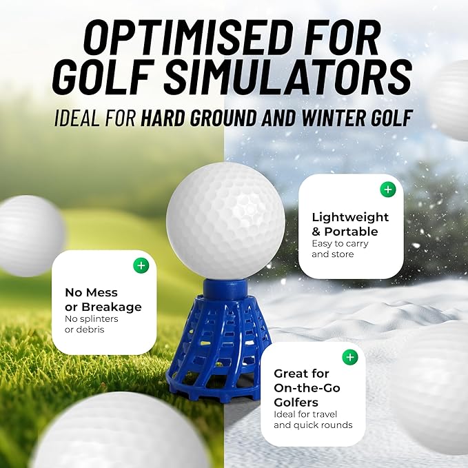BirTee Golf Tees - PRO Speed Plus with Flexibility & Durability - 8 Pack. Indoor Golf Tees/Golf Simulator Tees/Winter Plastic Golf Tees