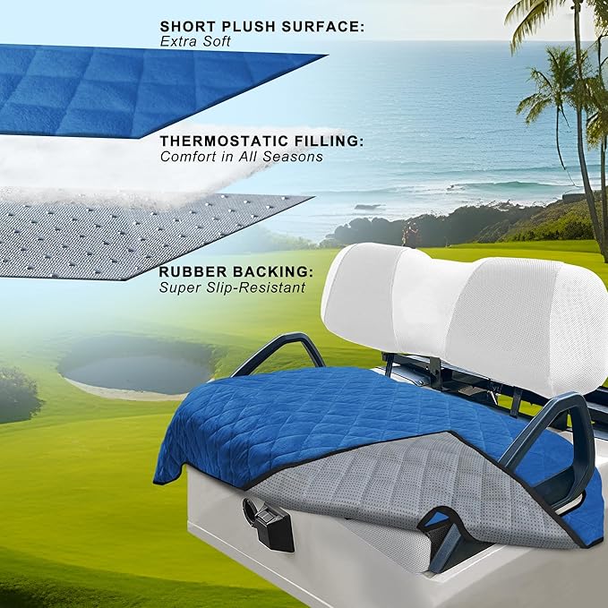 YOKYHOM Golf Cart Seat Covers, Golf Cart Seat Towel Blanket, Short Plush Surface, Soft and Comfortable, Suits EZGO, Yamaha, Club Car and Other 2-Seat Golf Carts, 51"x 30.5", Deep Blue