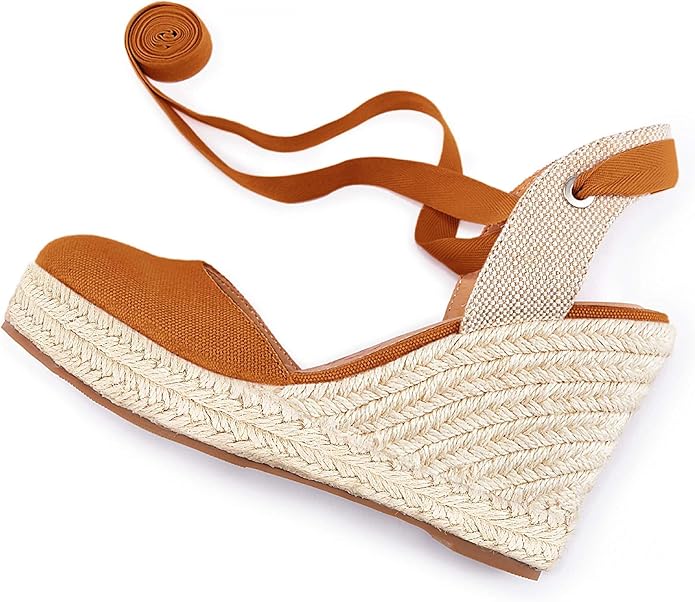 FISACE Womens Summer Espadrille Heel Platform Wedge Sandals Ankle Buckle Strap Closed Toe Shoes