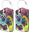 2 Pack Luggage Tags for Suitcase,Pug Dog PU Leather Luggage Tags with Privacy Cover Name Address Labels and Steel Ring,Creative Travel Accessories for Men and Women