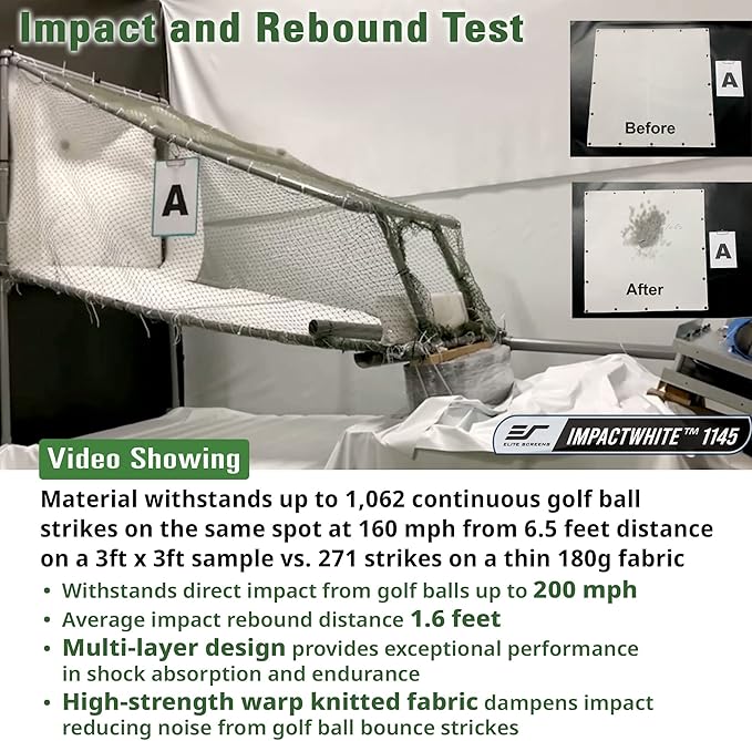 Elite Screens GolfSim DIY, 10'x10' Impact Projector Screen for Golf/Multi-Sport Simulation Screen with Metal Grommets. Folded Packing, DIY10X10-IPW1145-F