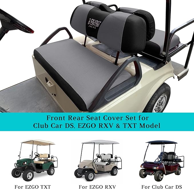 10L0L Golf Cart Front Rear Seat Cover Set for EZGO TXT RXV & Club Car DS 2000-up(Flat Backrest), Made w/ 3D Air Mesh Polyester Fabric Breathable Washable
