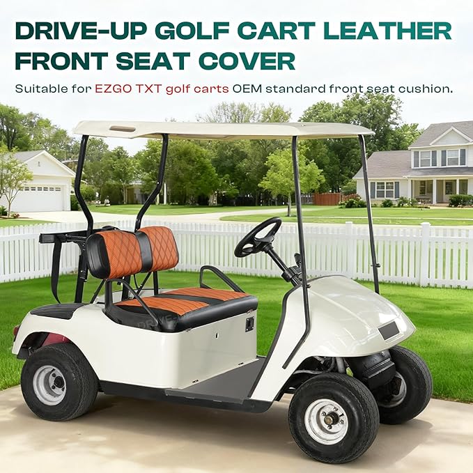 Drive-up Golf Cart Diamond Seat Covers, Brown EZGO Seat Covers with Adjustable Buckle Fit for EZGO TXT Golf Carts, Wipe Clean PVC with Black Stitching