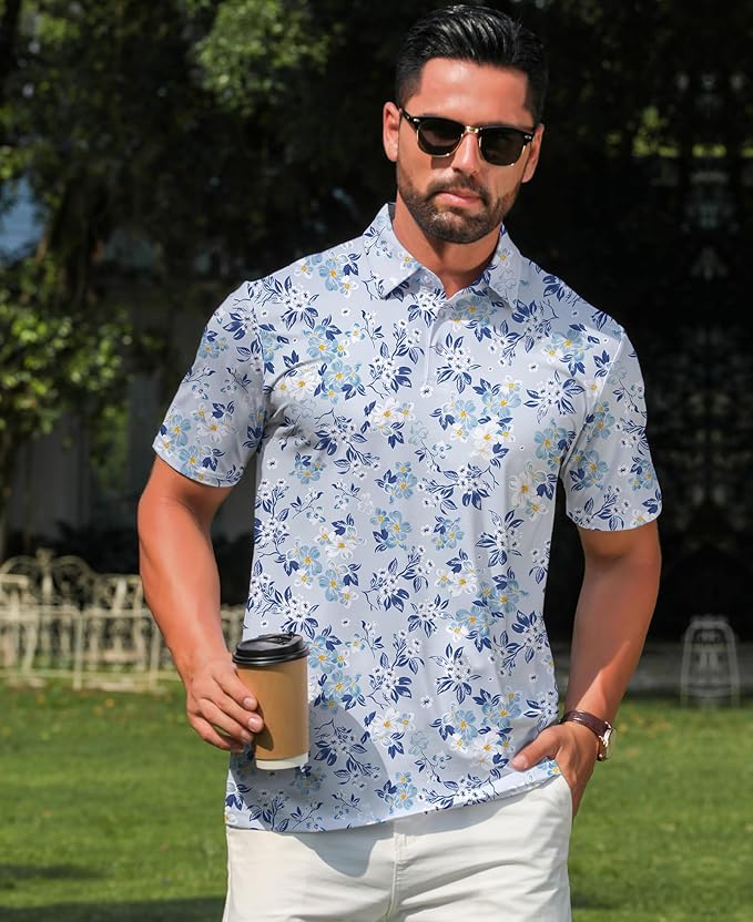 zeetoo Men's Polo Shirts Hawaiian Golf Polos Shirts Short Sleeve Performance Moisture Wicking Mens Golf Shirts