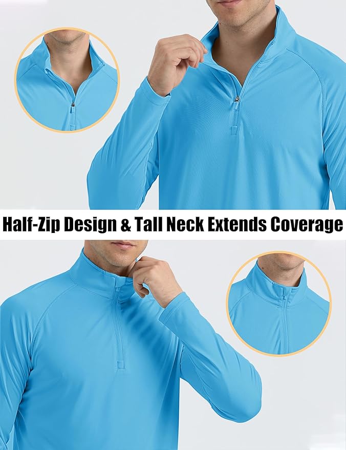 MAGCOMSEN Men's Long Sleeve Sun Shirts UPF 50+ Tees 1/4 Zip Up Fishing Running Rash Guard T-Shirts Outdoor Shirt
