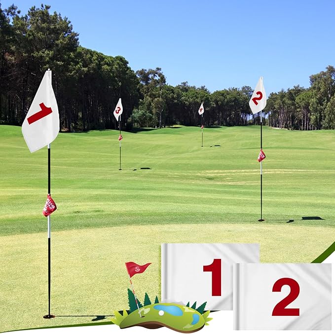 9 Pieces Large Numbered Golf Flags with Tube Inserted 20''L x 14''H Oversize Putting Flags Number 1-9, 420D Nylon Flag for Yard Indoor Outdoor Backyard Garden