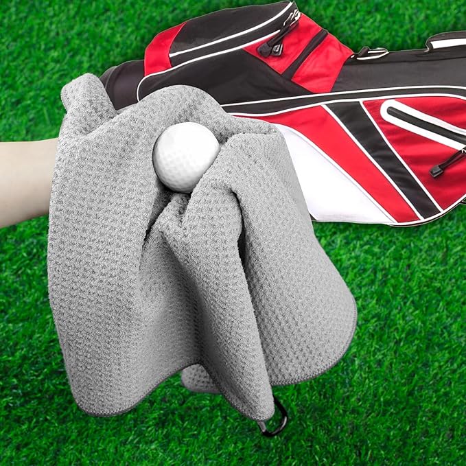 3 Pack 16" X 16" Waffle-Pattern Golf Towels with Carabiner Clip, Super Absorbent Microfiber, Sky Blue