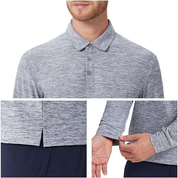 NAVISKIN Men's Polo Shirts Long Sleeve Golf Shirts with Collar UPF 50 SPF Shirt for Men Quick Dry Moisture Wicking