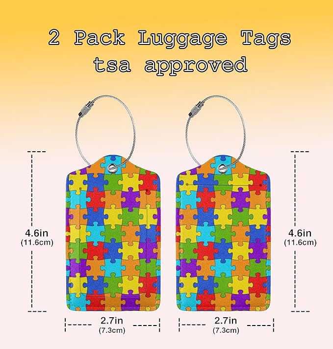 Puzzles 2 Pcs Luggage Tags for Suitcase Privacy Cover Id Label with Stainless Steel Loop and Address Card Travel Bags Autism Awareness