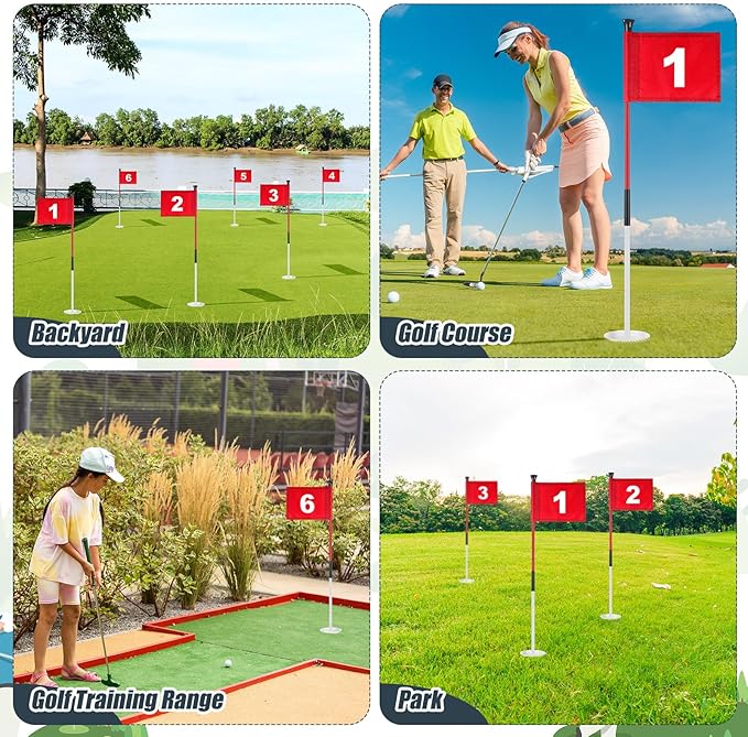 Lenwen 6 Set Golf Flagstick Golf Pin Flag Hole Cup Set Putting Green Flag and Poles Nylon Practice Portable 2 Section Design Putting Green Gifts for Yard Backyard Garden Driving Range