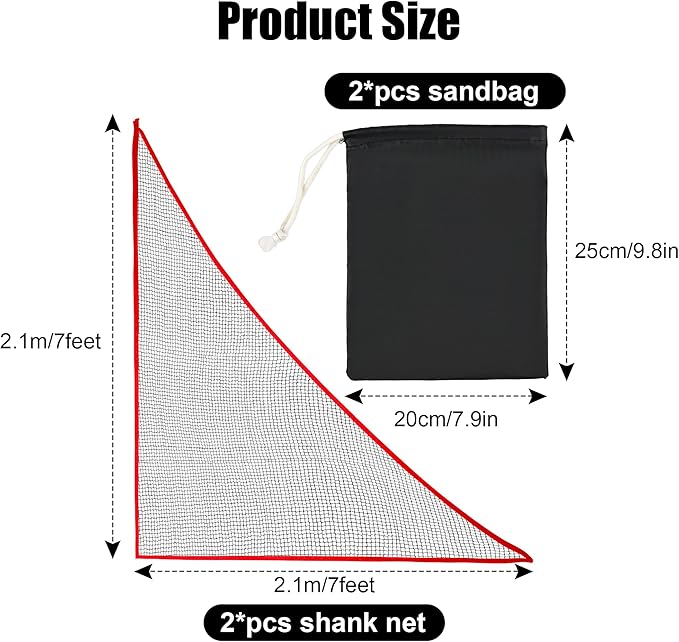 6-10ft 1/2PCS Nylon Shank Net Golf Accessory with 1 Sang Bag, Easy to Install Side Net for Golf Nets and Simulator Premium Sports Net Hitting Nets (Red/Black)