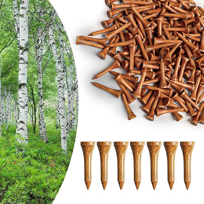 Amy Sport Golf Tees Western Birch Wood 5X More Durable 5X Stronger Value 50 Pack 1 1/2 2 3/4 3 1/4 Inch, Reduce Friction Wooden Long-Lasting, Spin Tall Sturdy Base for Stability