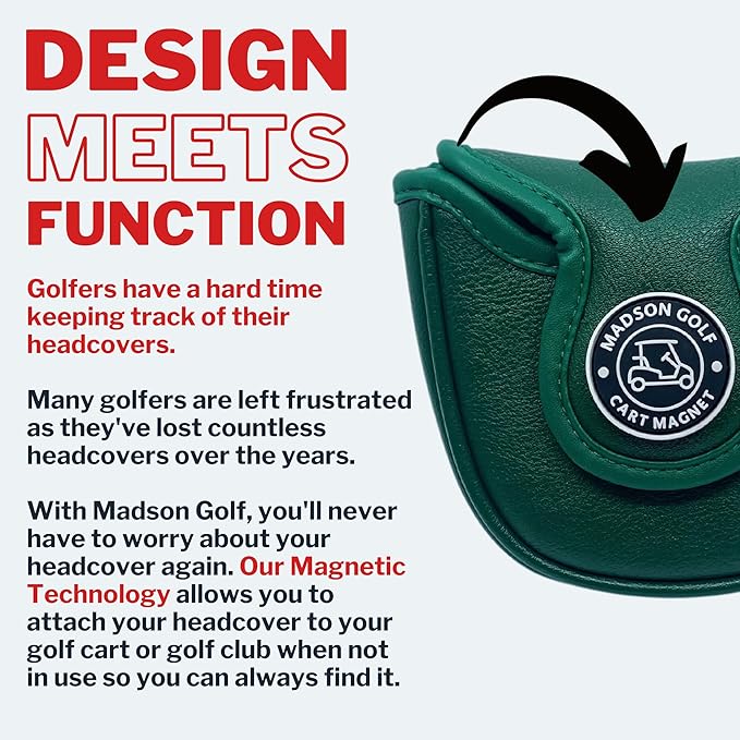 Classic Blade and Mallet Putter Headcovers with Madson Golf Cart Magnet for Secure Positioning and Quick Access, Protective PU Leather Head Covers, Magnetic Golf Accessories