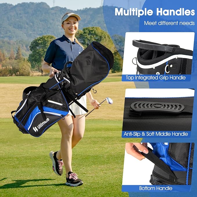ULTIMATE 14-Way Golf Stand Bag, Portable Golf Bag w/ 6 Pockets,Cooler Bag & Waterproof Valuable Pocket, Rain Hood, Ergonomic Dual Strap System & Carrying Handles, 5 LBS Lightweight for Adults