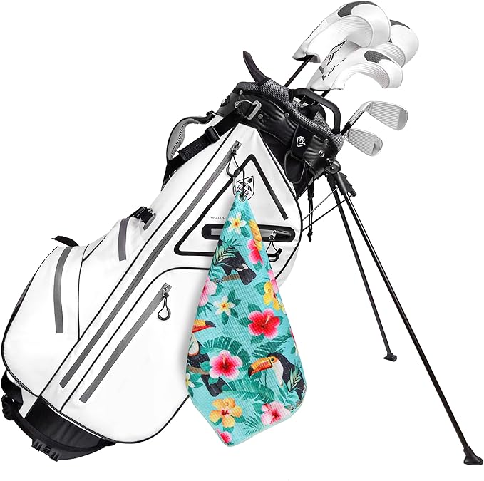 Microfiber Golf Towels for Golf Bags & Carts - Premium Weave Waffle & Ball Towels with Carabiner Clip, Essential Accessories for Men, Women, and Kids, Golfer Gifts, Set of 2 (Toucan)