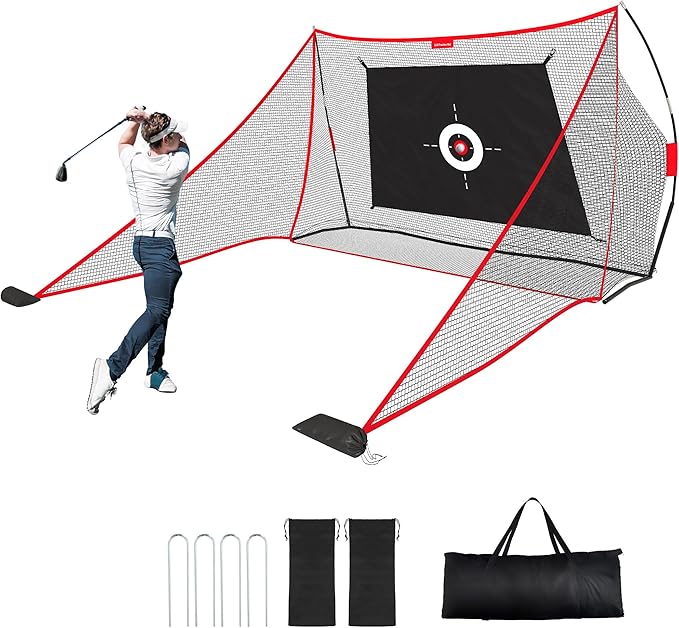 10x7ft Golf Hitting Net with Built in Side Barriers, Heavy Duty Practice Net for Driving Swing Chipping Home Simulator Training, Portable Training Aid with Carry Bag