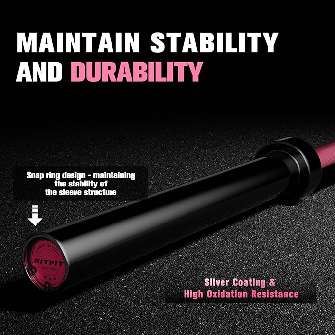 RITFIT 7FT Olympic Barbell for Strength and Weightlifting Training - 2 Inch Olympic Bar for Squat, Deadlift, Bench Press, Curl, Overhead Press - 500lbs/1000lbs/1500lbs Capacity