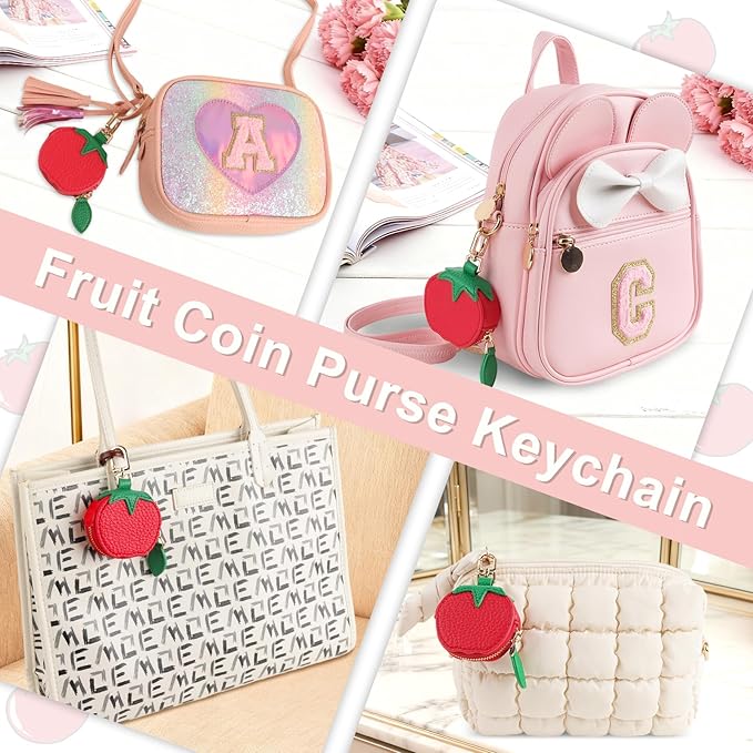 XSUIOY Orange Fruit Coin Purse Keychain Bag Charm, Mini Leather Coin Purse & Pouch Airtag Holder Keychain, Kawaii Bag Charms for Handbag, Tote, Keys, Airtag, Gifts for Girls & Women