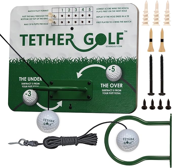 Tether Golf Indoor & Outdoor Golf Game - Unique Golf Game for The Family to Enjoy - Use Your Favorite Putter or Toss by Hand to Score and Have Fun - Great Golf Gift for Dad!