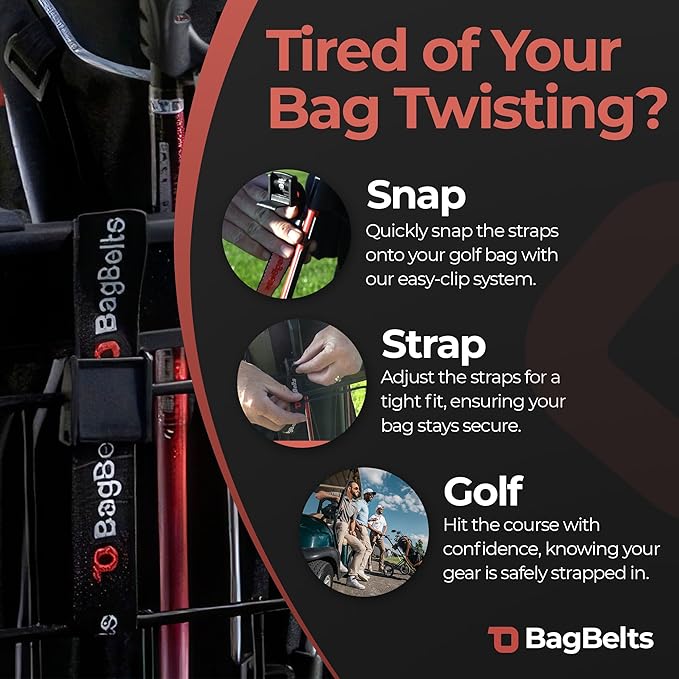 Golf Bag Cart Straps, Golf Cart Belt Attachment, Holds Bag to Cart for Easy Access to Clubs, Golf Cart Accessories, Black