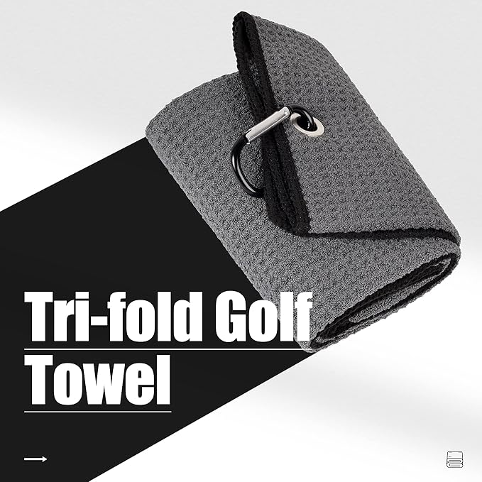 Mile High Life Tri-fold Golf Towel | 16" X 24" | Premium Microfiber Fabric | Waffle Pattern | with Heavy Duty Carabiner Clip | for Men and Women (Dark Gray)
