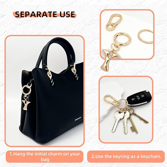 Gold Bubble Heart, Cherry, Bow & More Designs Letter Initial Keychain Bag Charms – Cute Purse Charms for Handbags