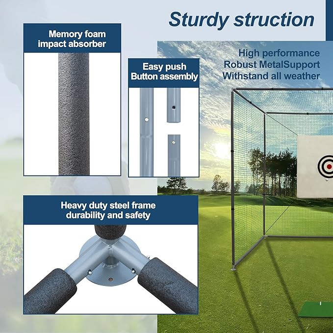 Golf Net Cage, 10X10X10FT Metal Frame Golf Simulators for Home and Backyard, Indoor & Outdoor Hitting Net, Black