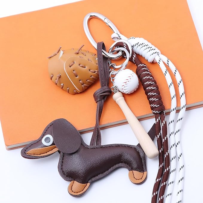 Unique Keychain Designer Rope Bag Charms for Handbag - Cute Teddy Bear Purse Charm - Leather Dachshund Accessory