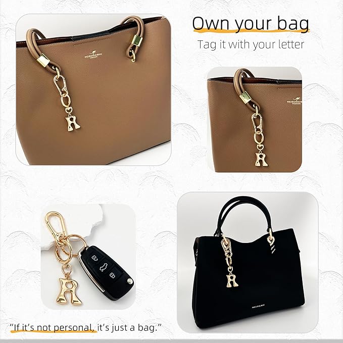 Gold Bubble Heart, Cherry, Bow & More Designs Letter Initial Keychain Bag Charms – Cute Purse Charms for Handbags