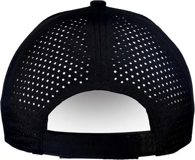 Premium Black Golf Cap Vent, 3D Embroidered Logo, one Size fits All, Breathable Fabric, Absorbent Band.