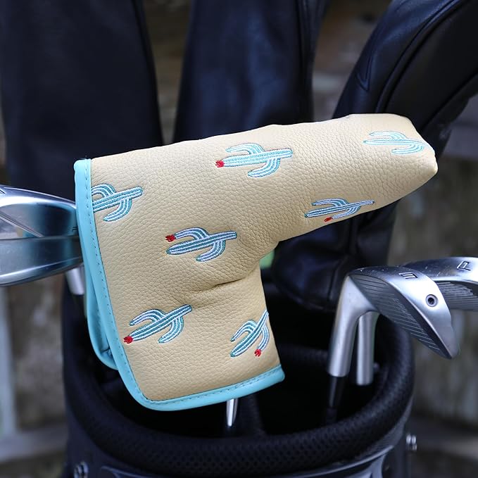 Golf Club Headcover, Premium Leather Embroidery Mallet Putter Cover Blade Head Covers, Stylish Golf Accessories, Great Golf Gifts for Men and Women Golfers