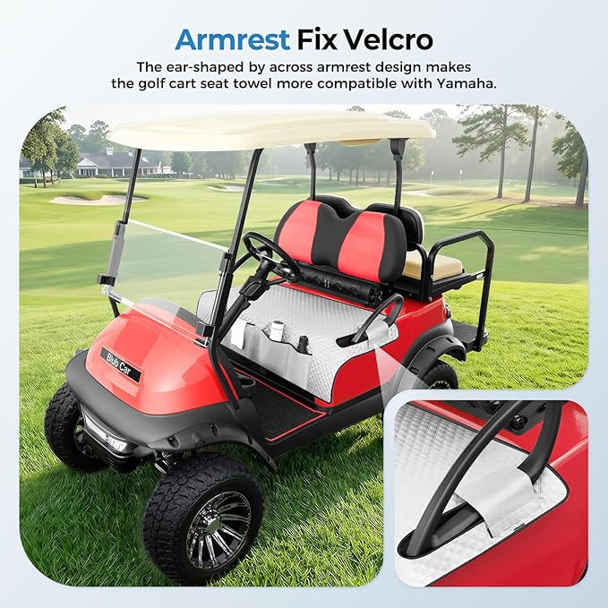 Tecoom Golf Cart Seat Covers, Universal Golf Cart Seat Towel Blanket with Armrest Strap 4 Pockets Non-Slip Bottom, Fits Club Car, EZGO, Yamaha, and More Front Seats, Protect Seats from Pet-Scratch Sun