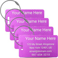 Luggage Tags for suitcases - Customized Handmade Luggage Tag -Laser Engraved Metal Luggage Tags with Stainless Steel Wire Loops Pack of 4 (Light Purple, 2x3.5)