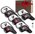 Magnetic Golf Iron Head Covers Set of 10 – Fun Poker Suits Design with Embroidered Clubs, Diamonds, Hearts & Spades | Premium PU Leather, Fits All Irons, Unique Golf Gift for Men & Women