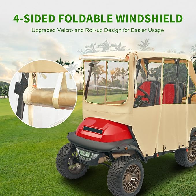 Tecoom Golf Cart Enclosure 2/4/6 Passenger, Golf Rain Cover 600D Waterproof Snowproof, Door Zippers, Clear Windows and Windproof Hooks, Universal Fit for EZGO, Yamaha, Club Car