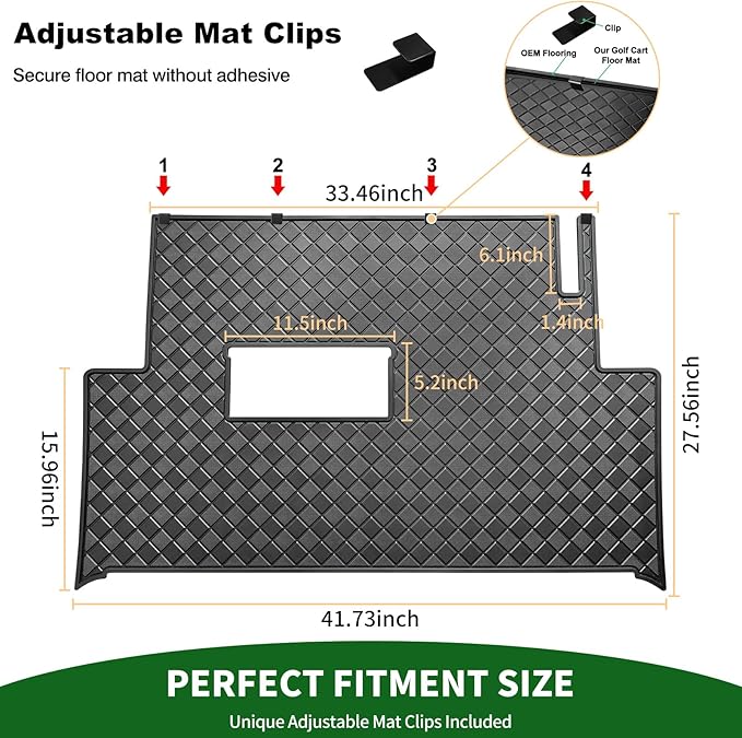 Golf Cart Floor Liner Mat 8mm Thick Rubber Full Coverage Fit for Club Car Precedent 2004-2025 / Onward & Tempo 2017-2025 / Villager & V4L 2019-2025 Carts Upgraded Non-Slip Mats Replacement