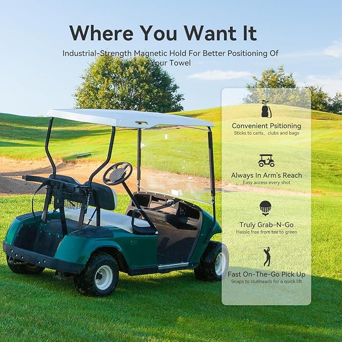 Magnetic Golf Towel with Clip and Cleaning Pocket -Ideal for Male Golfers, perftct Gifts for Men-Magnetic Golf to Golf Accessories for Bags, Carts or Clubs 24"*16"