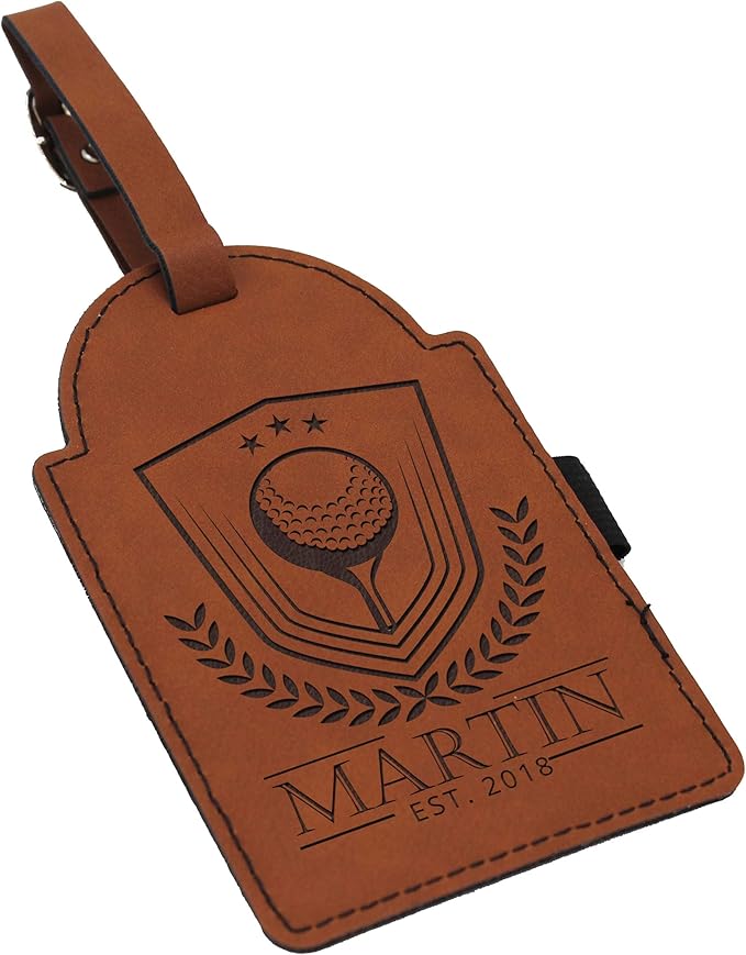 Custom Engraved Golf Luggage and Bag Tag - Personalized Golfing Accessories Gift for Golfer, Mom, Dad, Him, Her (Rust)