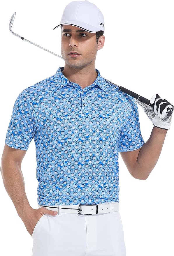 Esabel.C Golf Shirts for Men Dry Fit Performance Short Sleeve Print Moisture Wicking Collared Shirt