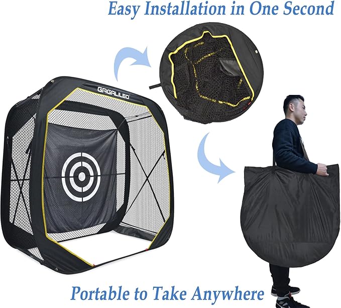 Gagalileo Pop Up Golf Practice Net: Hitting Cage with Target Portable Backyard Garage Training for Driving Chipping Swing Beginners & Golf Enthusiasts