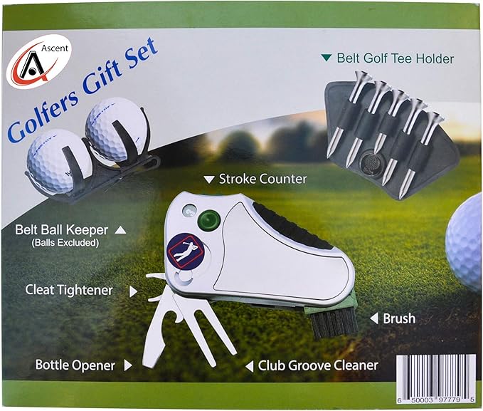 Golfer's Best Golf Gift Set: Tool - Stroke Counter, Divot Tool Repair, Brush, Ball Marker, Cleat Tightener, Club Groove Cleaner Belt Tee Holder Tees Belt Ball Holder - Gift Idea For Men Women